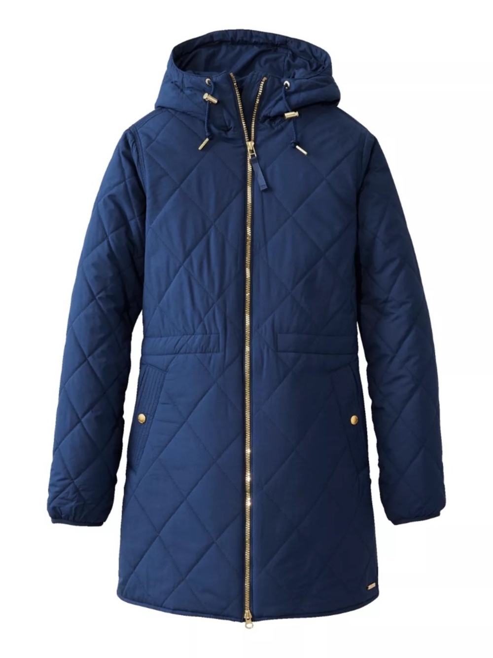 NEW LL Bean Beans Cozy Quilted Coat Nautical Navy Blue Thigh Length Jacket XL